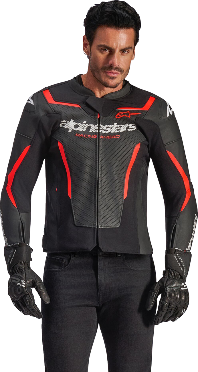 Alpinestars GP Force v2 Airflow Leather Jacket - Black/Red Fluo