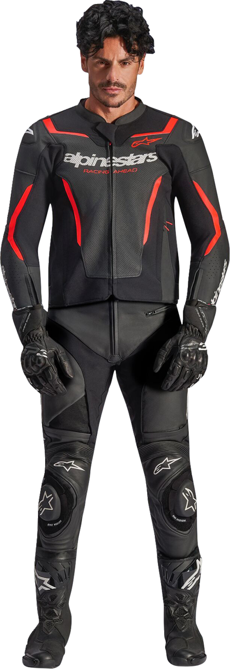 Alpinestars GP Force v2 Airflow Leather Jacket - Black/Red Fluo