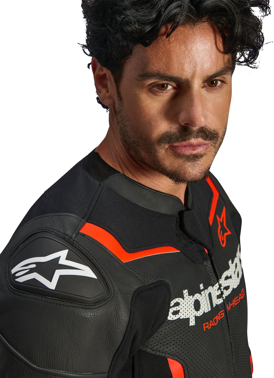 Alpinestars GP Force v2 Airflow Leather Jacket - Black/Red Fluo