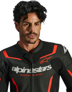 Alpinestars GP Force v2 Airflow Leather Jacket - Black/Red Fluo