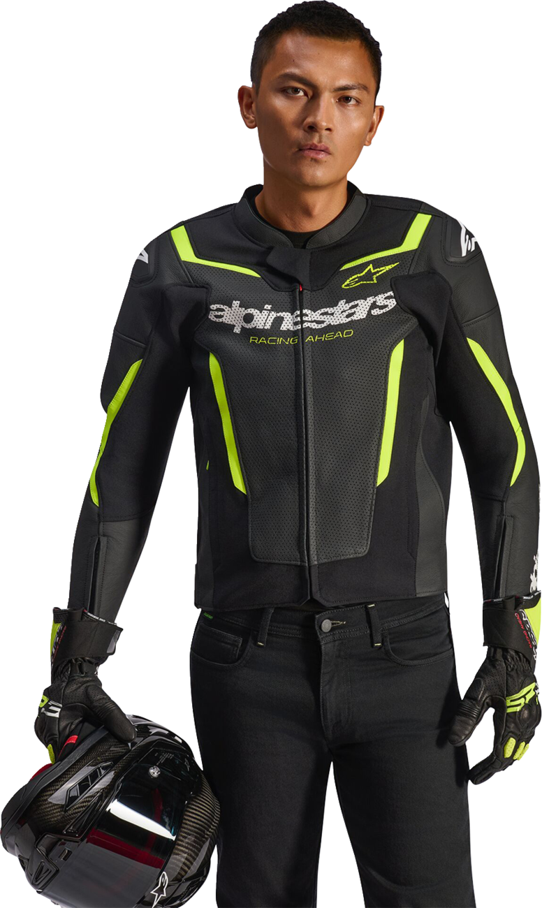 Alpinestars GP Force v2 Airflow Leather Jacket - Black/Yellow Fluo