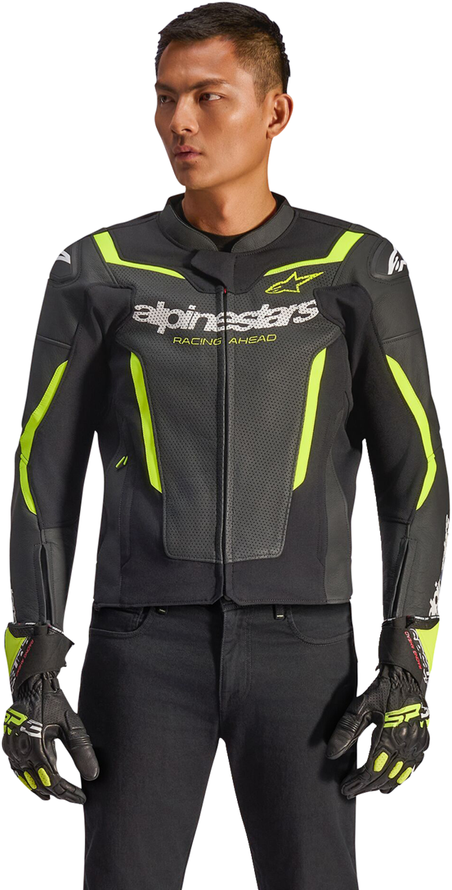 Alpinestars GP Force v2 Airflow Leather Jacket - Black/Yellow Fluo