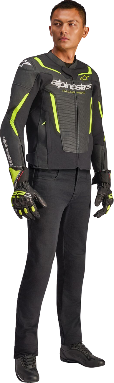 Alpinestars GP Force v2 Airflow Leather Jacket - Black/Yellow Fluo