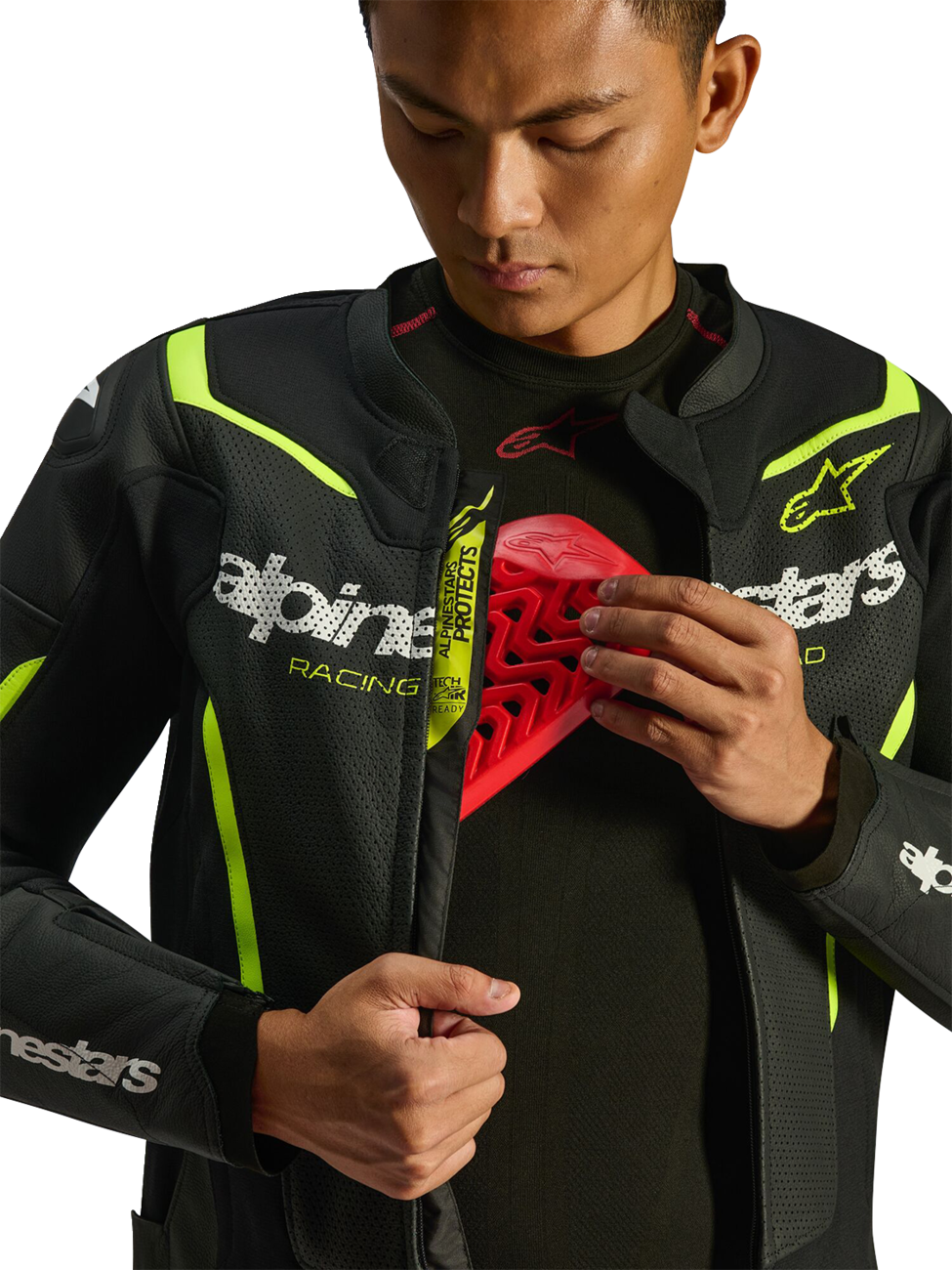 Alpinestars GP Force v2 Airflow Leather Jacket - Black/Yellow Fluo