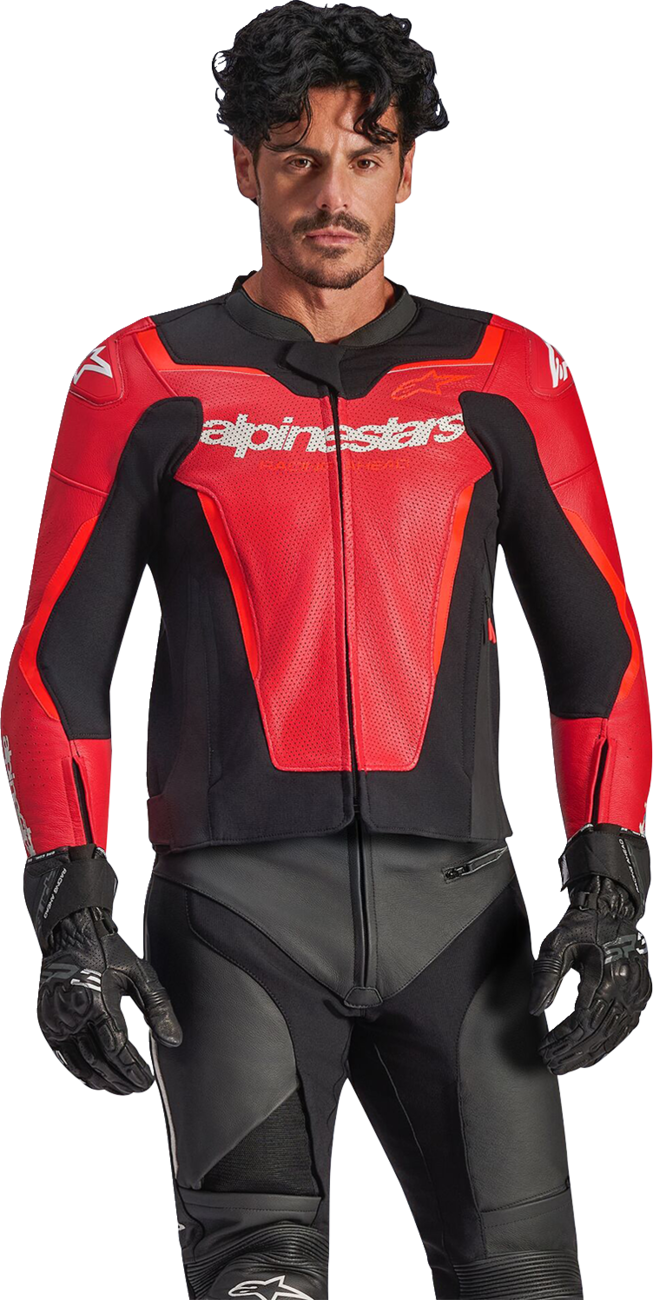 Alpinestars GP Force v2 Airflow Leather Jacket - Red/Red Fluo
