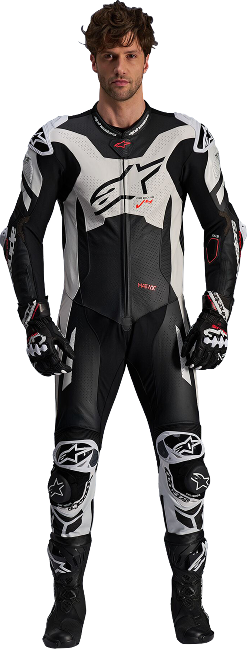 Alpinestars GP Plus v4 Sprint 1-Piece Leather Suit - Black/Red Fluo/White