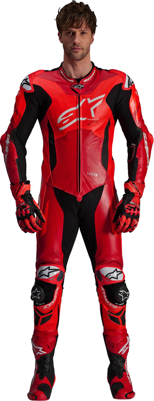 Alpinestars GP Plus v4 Sprint 1-Piece Leather Suit - Red Fluo/Mid Red/White
