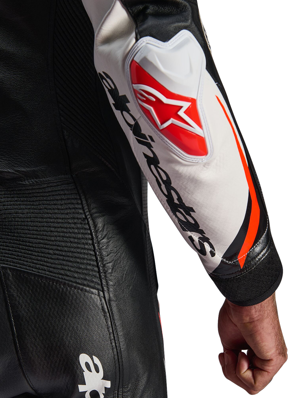 Alpinestars GP Tech v5 1-Piece Leather Suit - Black/White/Red Fluo