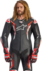 Alpinestars GP Tech v5 1-Piece Leather Suit - Black/White/Red Fluo