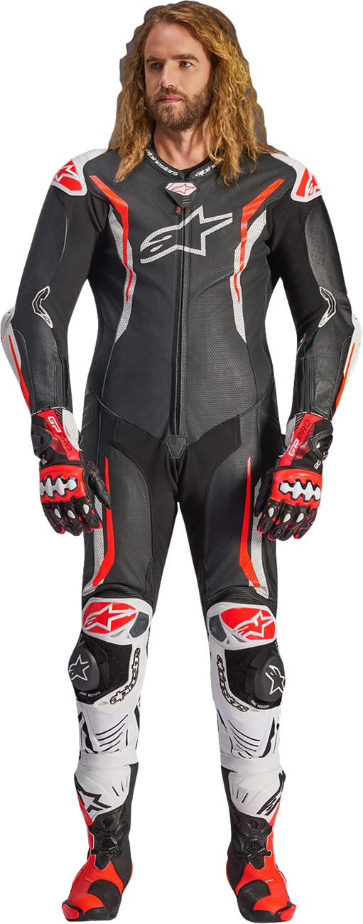 Alpinestars GP Tech v5 1-Piece Leather Suit - Black/White/Red Fluo