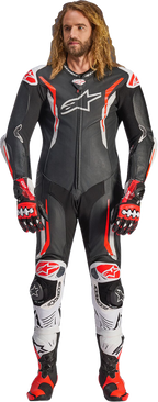 Alpinestars GP Tech v5 1-Piece Leather Suit - Black/White/Red Fluo