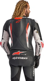 Alpinestars GP Tech v5 1-Piece Leather Suit - Black/White/Red Fluo