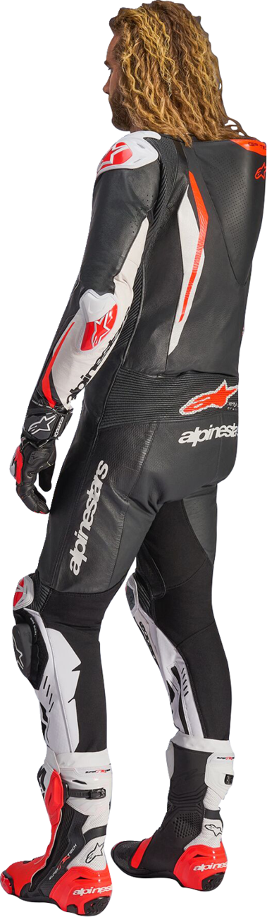 Alpinestars GP Tech v5 1-Piece Leather Suit - Black/White/Red Fluo