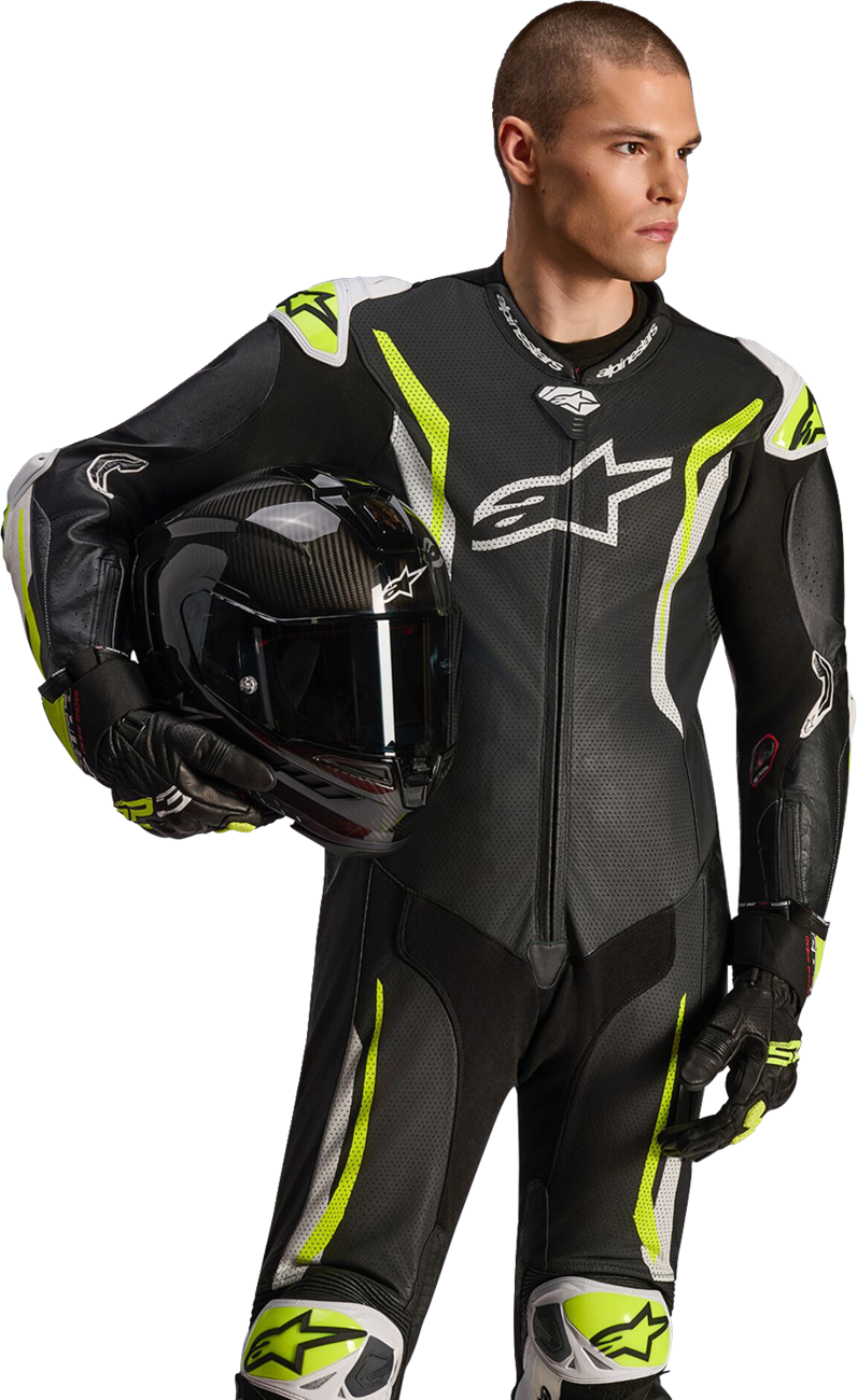 Alpinestars GP Tech v5 1-Piece Leather Suit - Black/White/Yellow Fluo