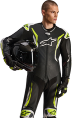 Alpinestars GP Tech v5 1-Piece Leather Suit - Black/White/Yellow Fluo