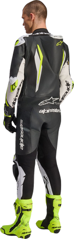 Alpinestars GP Tech v5 1-Piece Leather Suit - Black/White/Yellow Fluo