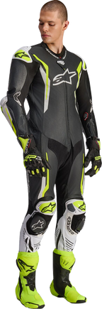 Alpinestars GP Tech v5 1-Piece Leather Suit - Black/White/Yellow Fluo