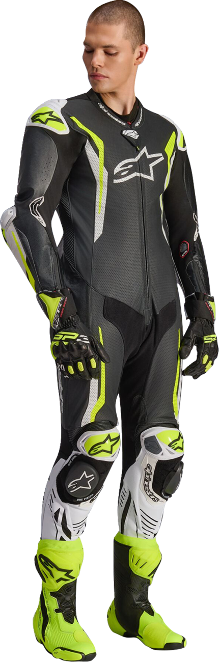 Alpinestars GP Tech v5 1-Piece Leather Suit - Black/White/Yellow Fluo