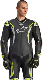 Alpinestars GP Tech v5 1-Piece Leather Suit - Black/White/Yellow Fluo
