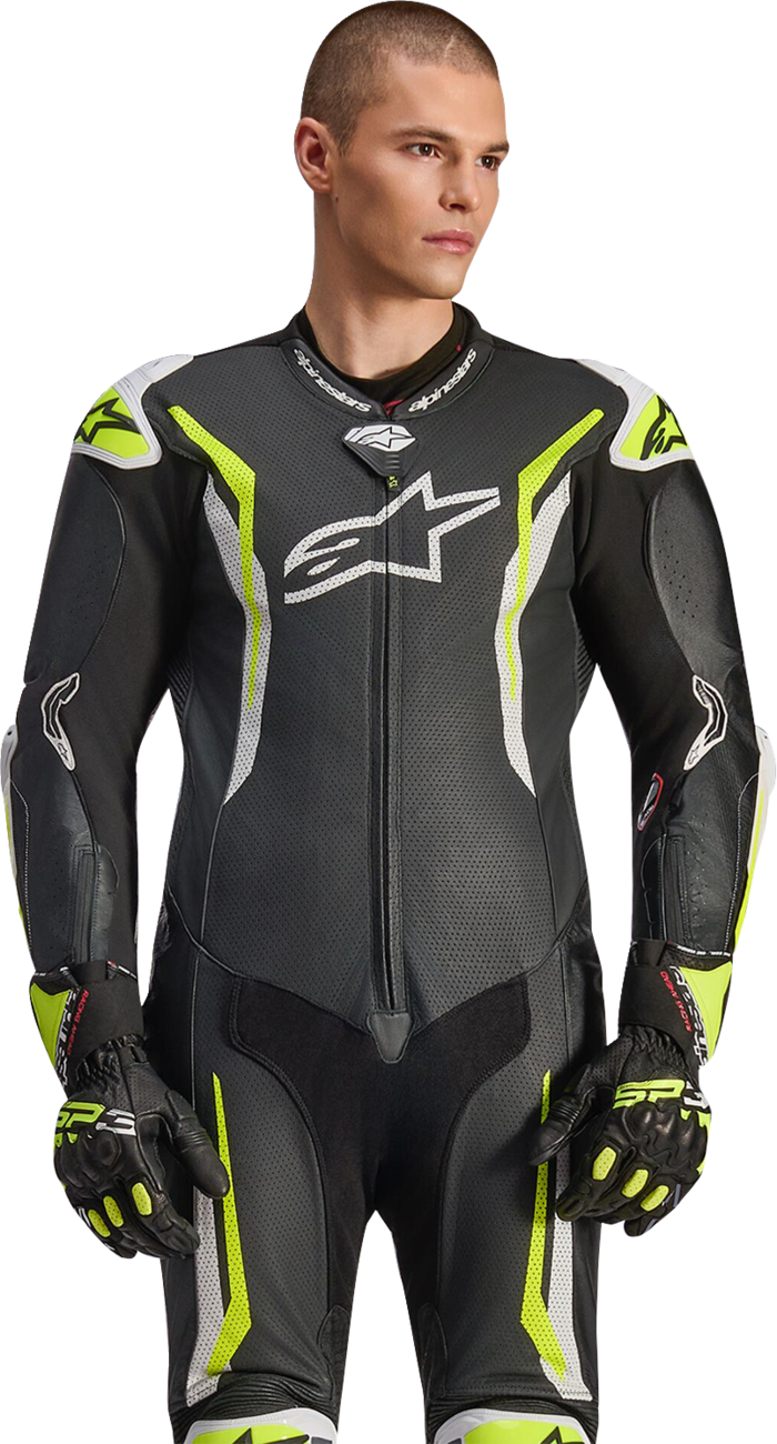 Alpinestars GP Tech v5 1-Piece Leather Suit - Black/White/Yellow Fluo