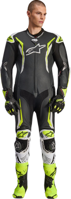 Alpinestars GP Tech v5 1-Piece Leather Suit - Black/White/Yellow Fluo