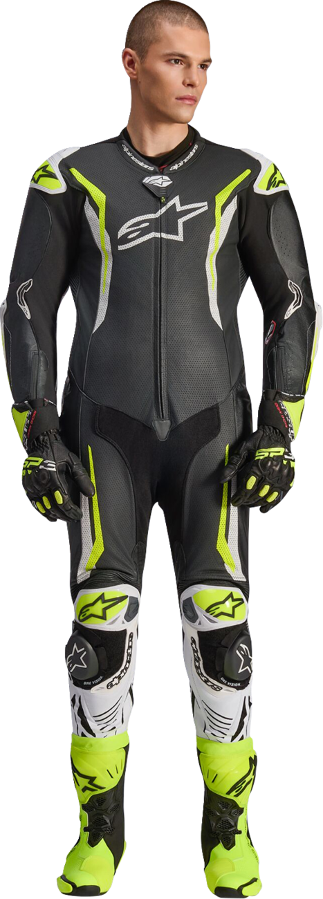 Alpinestars GP Tech v5 1-Piece Leather Suit - Black/White/Yellow Fluo