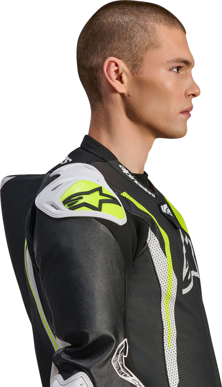 Alpinestars GP Tech v5 1-Piece Leather Suit - Black/White/Yellow Fluo