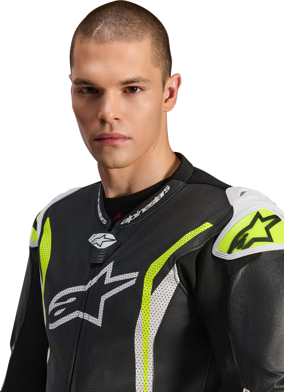 Alpinestars GP Tech v5 1-Piece Leather Suit - Black/White/Yellow Fluo