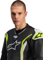 Alpinestars GP Tech v5 1-Piece Leather Suit - Black/White/Yellow Fluo