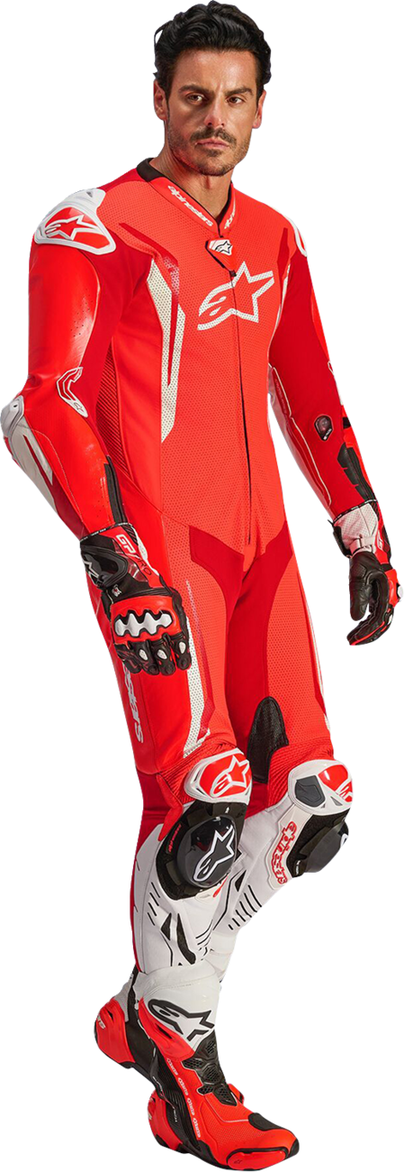 Alpinestars GP Tech v5 1-Piece Leather Suit - Red Fluo/Bright Red/White