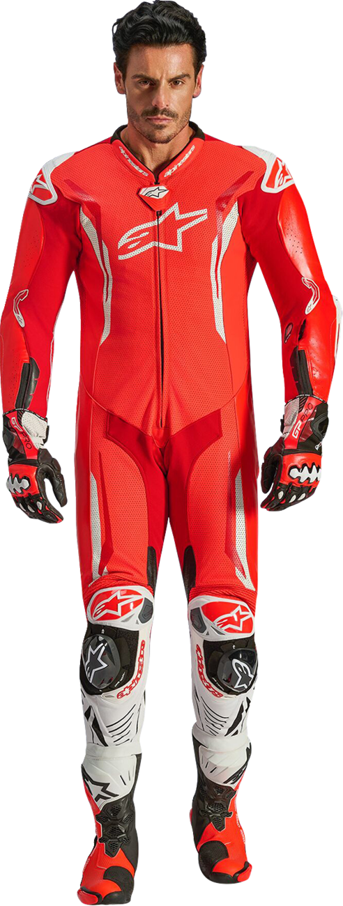 Alpinestars GP Tech v5 1-Piece Leather Suit - Red Fluo/Bright Red/White