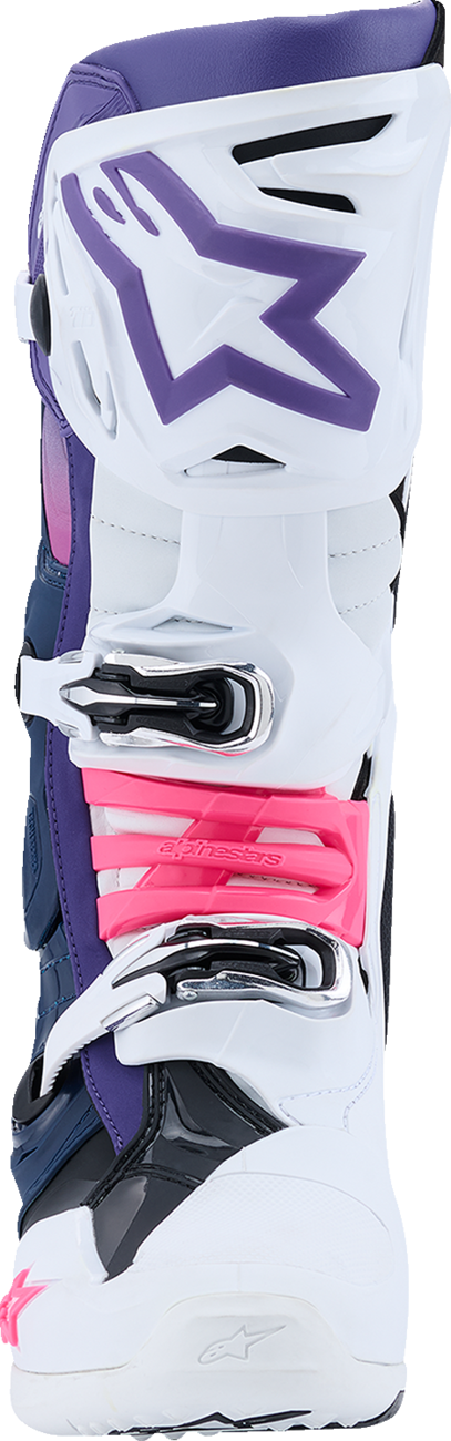 Alpinestars Tech 10 Boots - White/Violet/Navy/Pink Fluorescent