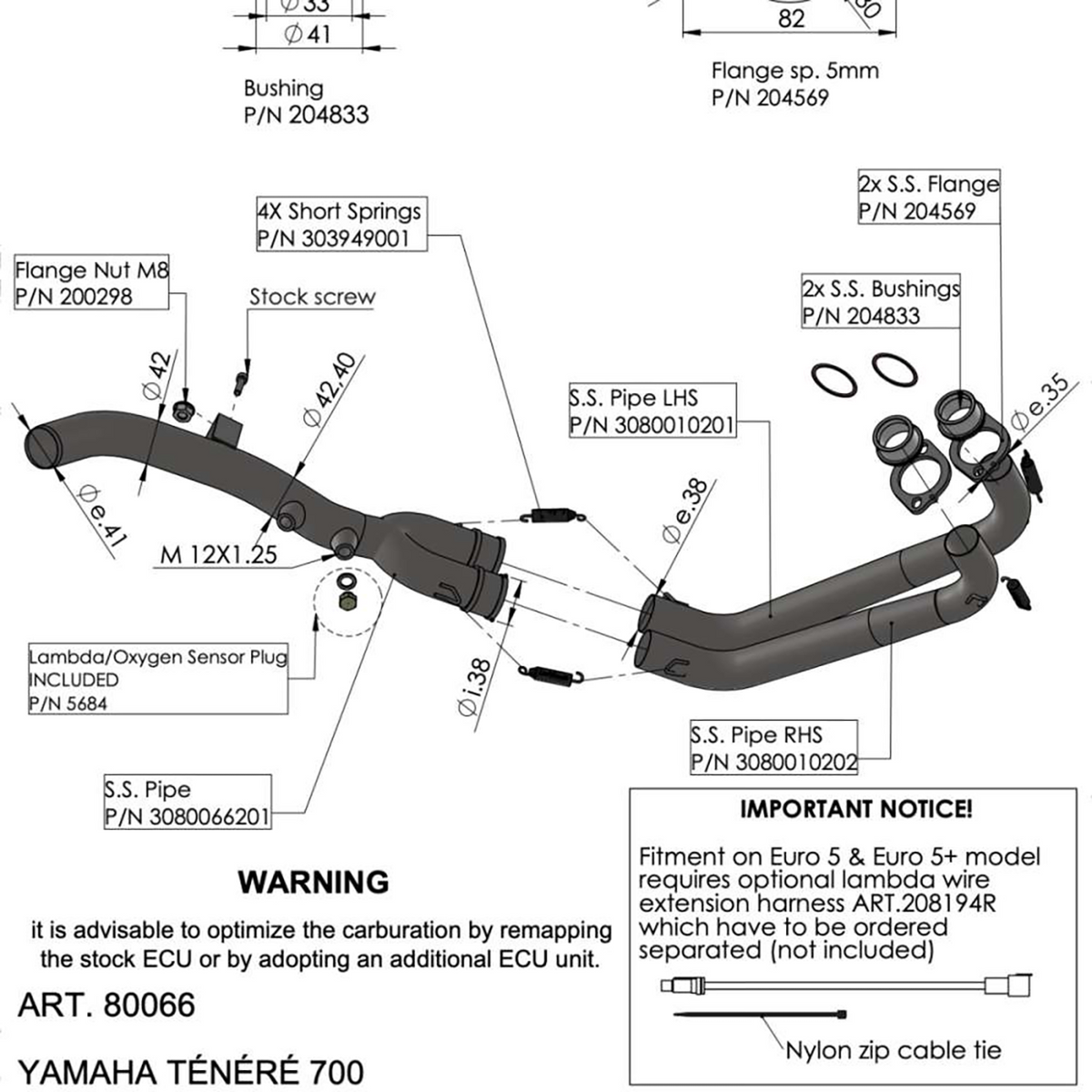 LeoVince Header Pipe - Stainless Steel - Yamaha Tenere 700