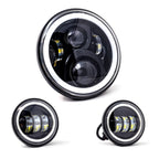 Letric Lighting 7in Full-Halo Black LED Headlight with (2) 4.5in Full-Halo Black Passing Lamps