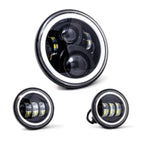 Letric Lighting 7in Full-Halo Black LED Headlight with (2) 4.5in Full-Halo Black Passing Lamps